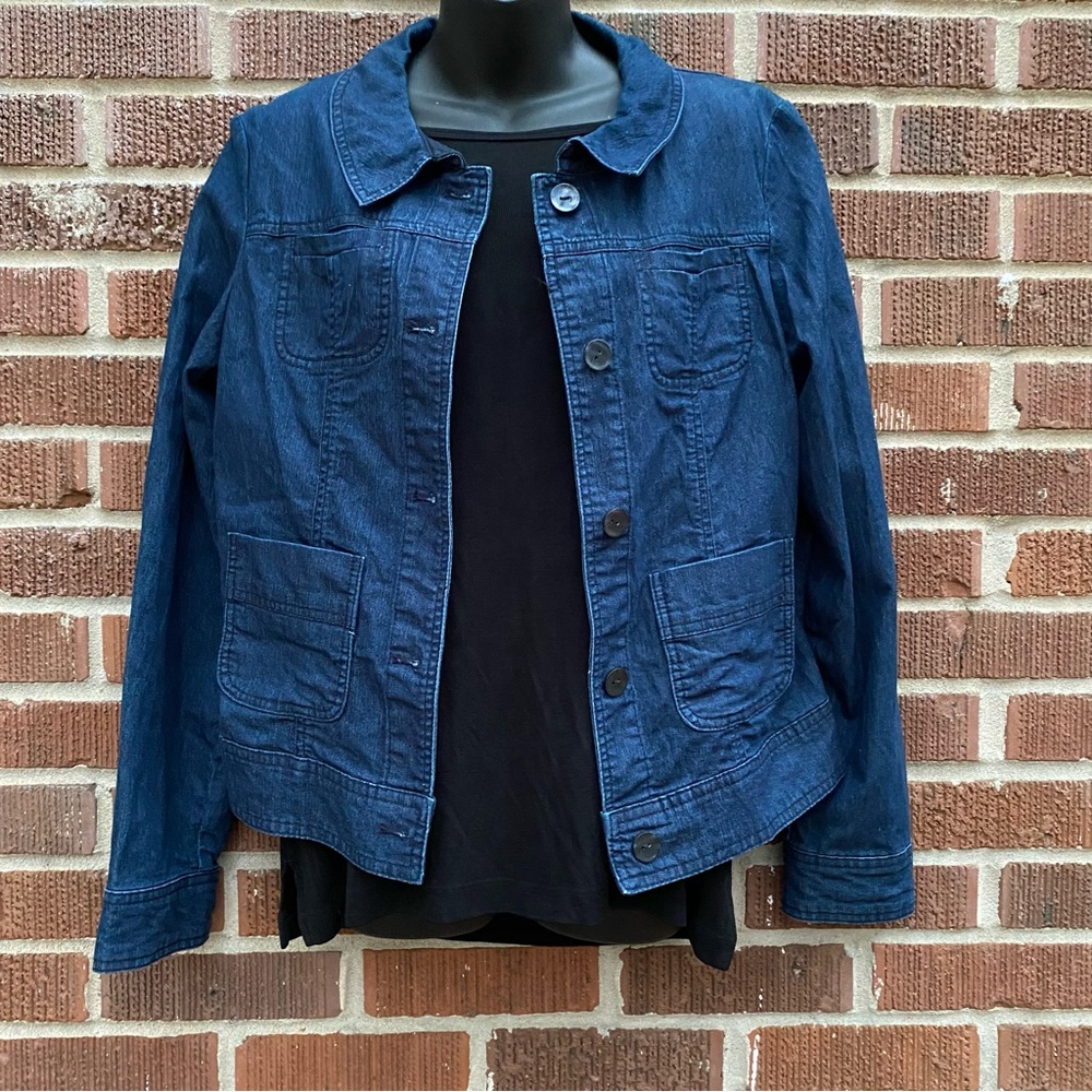 Trixie and Lulu button down front pockets lightweight dark denim jacket Size L